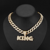 Usine bricolage glacé 15MM chaîne cubaine Hip Hop alliage et Bling strass roi lettre pendentif collier