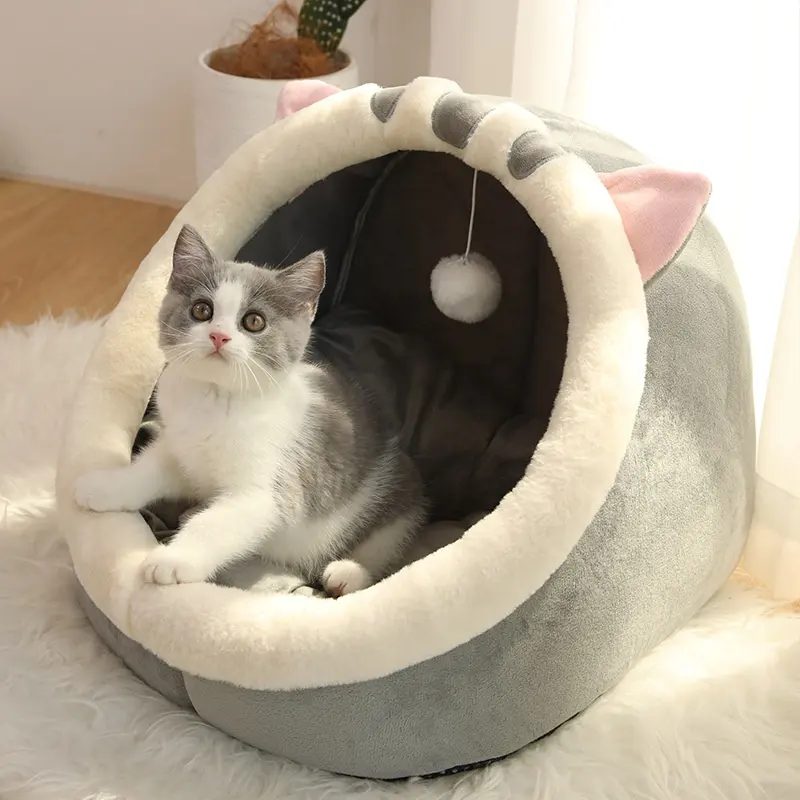 아마존 뜨거운 애완 동물 침대 겨울 편안한 만화 스타일 코튼 고양이 집 애완 동물 고양이 침대