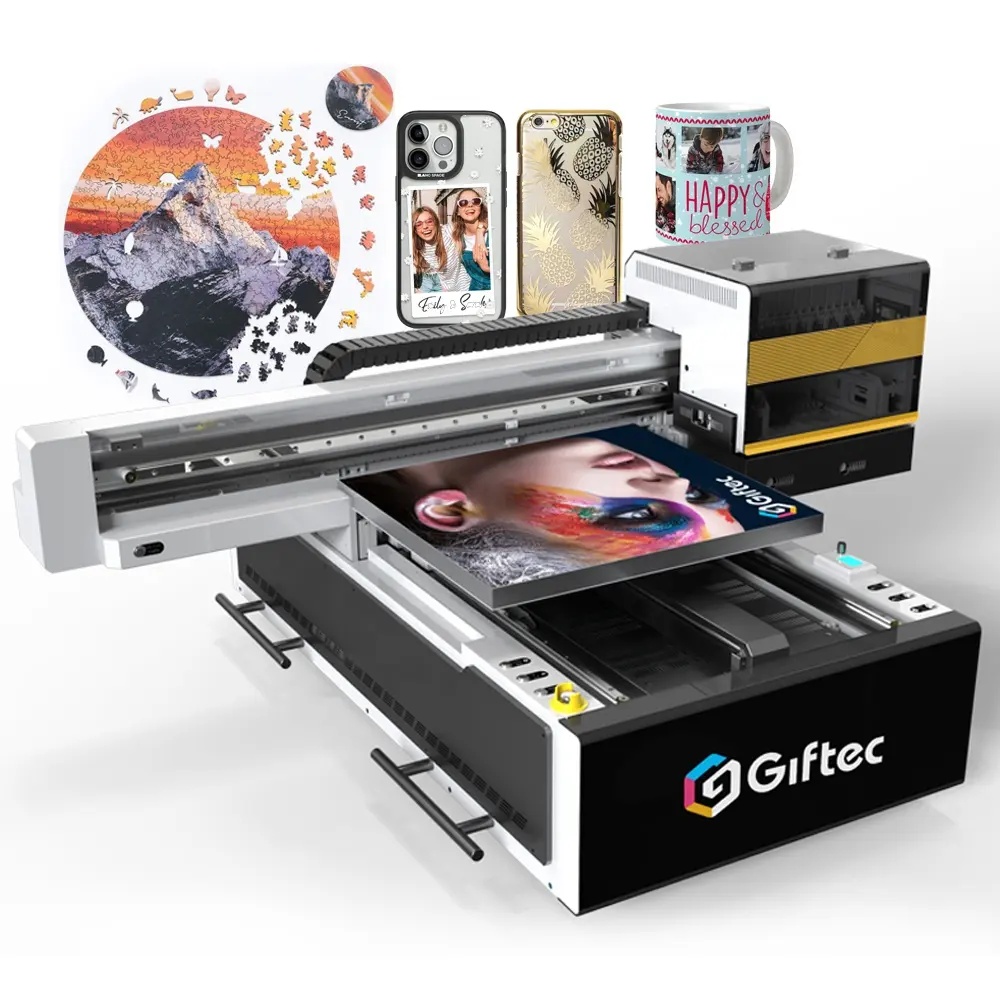 Mesin printer uv universal Giftec, mesin cetak puzzle grafis relief teknik 3d kesan Tuang dengan 6090 uv