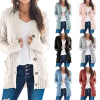 2022 शरद ऋतु केबल बुनाई के लिए कारण लंबी कार्डिगन प्लस आकार स्वेटर बटन बुना हुआ ओवरकोट महिलाओं के वस्त्र