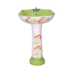 Ensemble de lavabo sur pied en céramique ovale moderne de qualité supérieure avec fonction de nettoyage facile pour la maison, l'hôtel, la salle de bain, y compris le drain. - Product Image 1