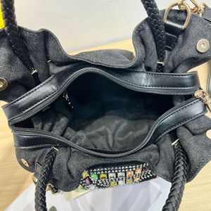 <span class=keywords><strong>Borsa</strong></span> tote in denim retrò con strass scintillanti, <span class=keywords><strong>borsa</strong></span> a tracolla Y2K con strass colorati, <span class=keywords><strong>borsa</strong></span> a tracolla con coulisse di grande capacità - Product Image 6
