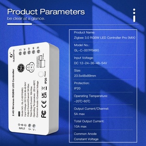 NEW Gledopto Zigbee 3.0 RGBW LED Controller Pro MIX DC 12-24-36-48-54 <strong>V</strong> 10 <strong>a</strong> Max 2.4G RF Remote Control Color Temp Adjustable - Product Image 6