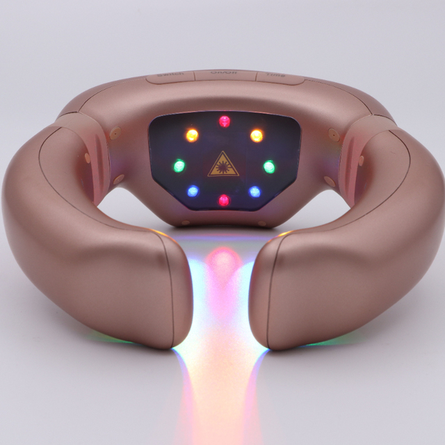 Professional Personal Home Care Wearable Gold ABS Material USB Powered Laser Light 650nm Wavelength Heating Timing Massager Neck