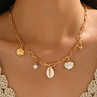 Miss JQ, joyería fina de verano para mujer, Gargantilla de cadena chapada en oro a la moda, collar de estrella de mar, concha de Perla sintética, Serie de colgantes