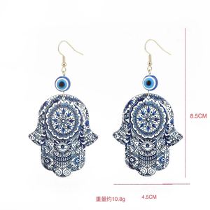ต่างหูอะคริลิคทรงหยดน้ำลายเรขาคณิตสีฟ้า ดีไซน์มือฟาติมา ขนาด 8.5 ซม. เครื่องประดับสไตล์ฮิปฮอปพังก์ - Product Image 2