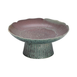 Assiette à fruits en céramique de style chinois, cuite au four, en forme de lotus, sur pied haut, pour offrir aux Boudha des fruits secs - Product Image 5