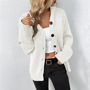 High Quality <b>Women's</b> Knitted Sweater Single Breasted Solid Color <b>Hooded</b> Drawstring Knitted <b>Cardigan</b> Sweater <b>Women</b> - Product Image 1