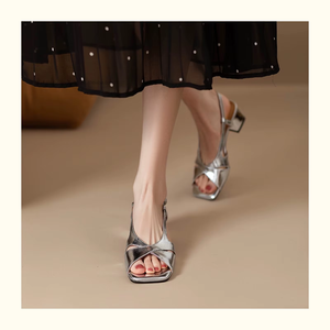 Summer New Retro Fish Mouth Square Heel <b>Shoes</b> Factory Spot <b>Soft</b> Leather - Button Open Toe Sandals Women's Mid-heels - Product Image 4