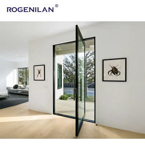 Rogenilan Hurricane Impact Aluminium Spring Door Usine Portes d'entrée personnalisées Double portes pivotantes en verre trempé - Product Image 5