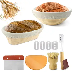Oval Bread Proofing Basket Kit With Liner Bread Lame Dough Scraper Cleaning Brush Bread Baking Supplies