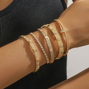 Kaleidoscope <b>Bracelet</b> Sterling Silver Plated 18k <b>Gold</b> <b>Beads</b> Narrow Four Leaf Clover Elegant Starry Sky Open Design Gift Jewelry - Product Image 1
