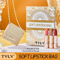 Étui en cuir de luxe, ensemble de 3 rouges à lèvres soyeux effet brume, longue tenue, anti-transfert, fini mat, kit de maquillage nude pour les lèvres, vente en gros