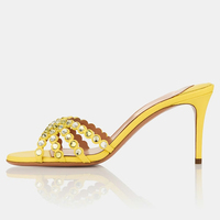 Mules à talons pour femmes ornées de cristaux, sandales à brides multiples festonnées et bijoux, vente en gros, OEM personnalisé