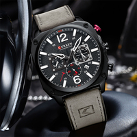 Montre-bracelet chronographe CURREN 8398 pour homme, calendrier, sport, montre homme, marque haut de gamme, luxe, cuir véritable vert, aiguilles lumineuses.