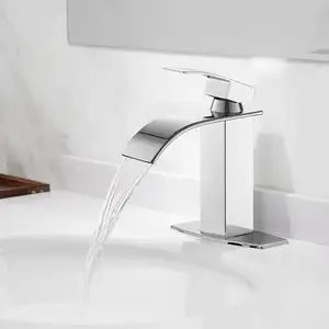 Đánh bóng Chrome vuông lỗ duy nhất phòng tắm lưu vực vòi nước bằng thép không gỉ nhà vệ sinh chậu rửa tap thác nước vòi