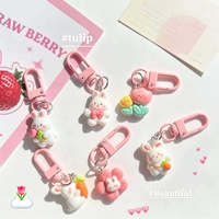 Gantungan Kunci Kelinci Wortel Resin Bunga Lucu Kreatif Gaya Girly Manis Liontin Ransel Hadiah Sahabat Terbaik Aksesori Gantung Pink