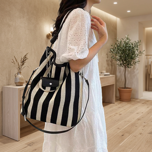 New Lady Vintage Fashionable Black White Striped PU <b>Women's</b> Spring Summer Autumn Winter Crossbody Bag Single Strap Zip All - Product Image 3