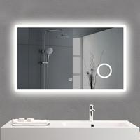 Miroir de salle de bain mural rétroéclairé sans buée à LED pour hôtel, avec fonction grossissante, indice de protection IP44, design rectangulaire
