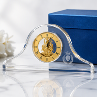 Jam Kristal Grosir Pabrik Hadiah Pernikahan Jam Meja Kristal Kustom Kotak Hadiah Biru OEM ODM Dekorasi Meja