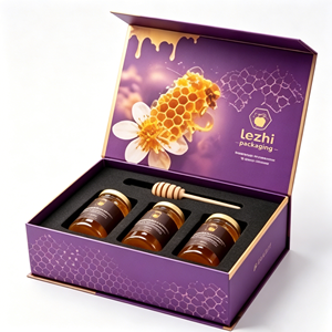 Cajas Ranuradas Personalizadas OEM <span class=keywords><strong>para</strong></span> Miel Real, Empaque Estilo Miel <span class=keywords><strong>para</strong></span> Alimentos, Impresión con Lámina Dorada, Caja Magnética <span class=keywords><strong>para</strong></span> Empaque de Miel - Product Image 2