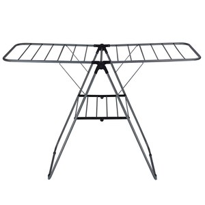 समायोज्य स्टेनलेस स्टील के कपड़े लटका रैक बड़ी क्षमता डबल स्तर ड्रायर खड़े मजबूत फोल्डेबल पंख बाथरूम - Product Image 1