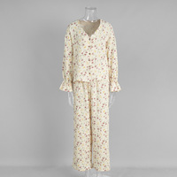 Robes de nuit à imprimé floral pour femmes, mode confortable, 100% coton, robe longue à manches longues pour femmes, ensemble de vêtements décontractés en mousseline de coton, vêtements de détente doux pour femmes