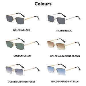 Lunettes de soleil carrées demi-cerclées en métal avec verres dégradés UV400 anti-lumière bleue, personnalisables avec logo, pour hommes et femmes, collection mode 2025 - Product Image 6