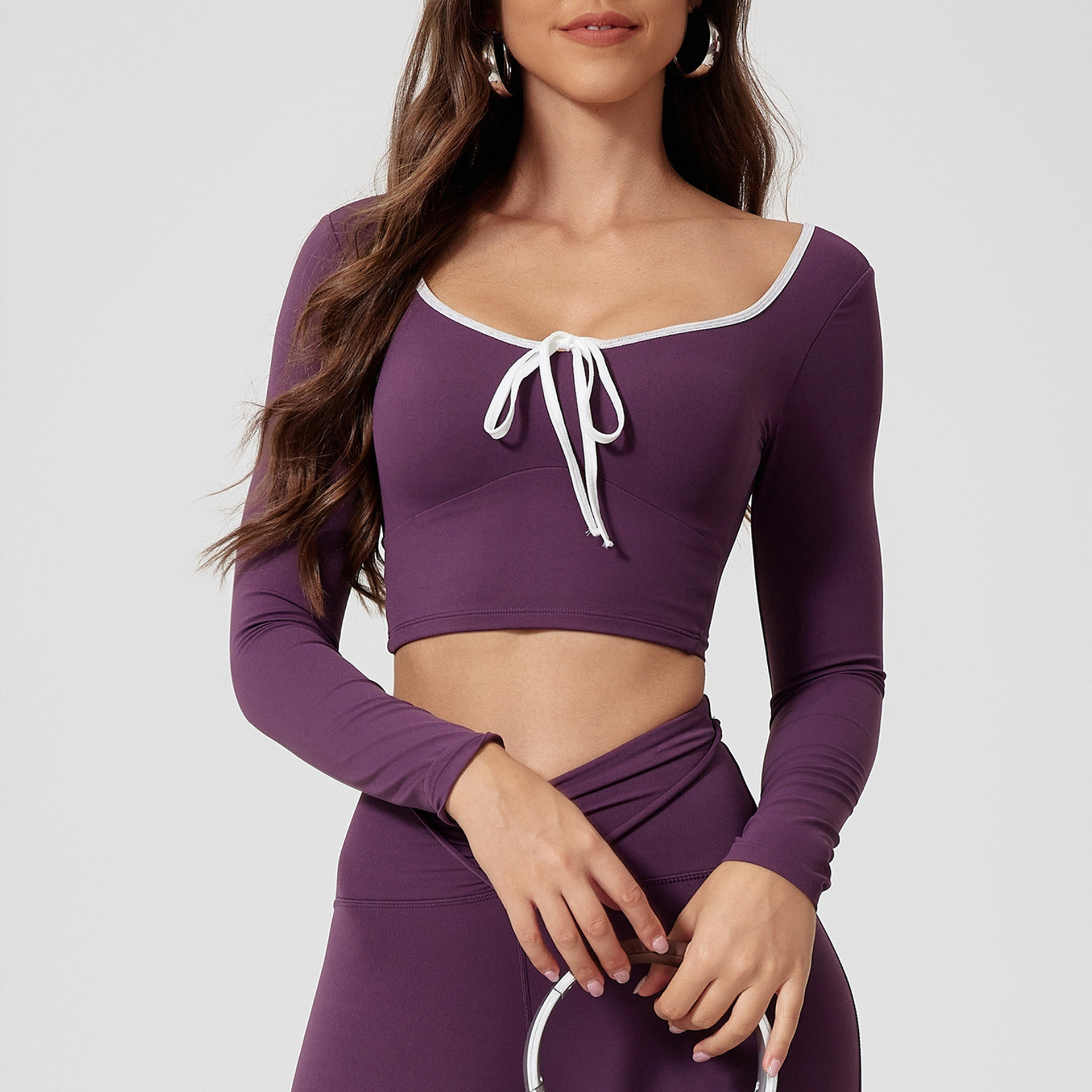 Women's Stretchy Slim Fit Yoga Top Round-Neck Color-Blocked Quick-Dry Casual Athletic Cropped Top for Training Running Fitness