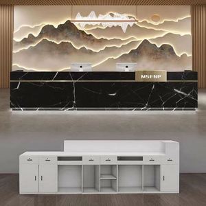 Comptoir de réception rond en laque, design créatif en arc, pour entreprise, salon de beauté, sur mesure - Product Image 3