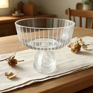 Tazón de Vidrio Transparente Acanalado, Ecológico, No Tóxico, Hecho a Mano y Personalizado, Moderno, para Servir Postres y Frutas, Ideal para Fiestas en Casa - Product Image 1