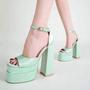 Sandali da <span class=keywords><strong>Donna</strong></span> con Plateau in Raso, Punta Aperta, Tacco Spesso 15 cm, Cinturino alla Caviglia, <span class=keywords><strong>Scarpe</strong></span> Estive da Influencer - Product Image 5