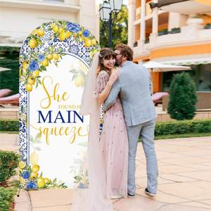 Limon mavi çini kemer zemin elastik Spandex stokta 2 taraflı yuvarlak üst gelin duş düğün süslemeleri için - Product Image 4