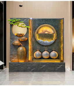 Fontaine murale de circulation d'eau en fibre de verre de luxe avec éclairage LED et boule Feng Shui pour décoration intérieure/extérieure - Product Image 3