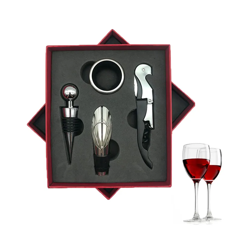 Amazon Top Seller 2021 Factory Direct 4pcs Wine Bottle Opener Set Wine Opener Kit Vacuum Stopper