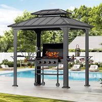 Gazebo de jardin moderne 6' x 8' avec toit rigide en aluminium, étagères et crochet de plafond pour barbecue