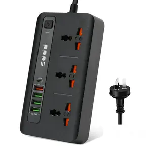 Tomada de energia elétrica universal com comutador 3 AC multi tomada de extensão elétrica USB QC 3.0 carregador rápido