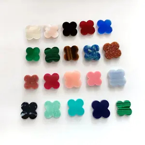 Dubai Wholesale 13*13mm Malachite Clover Four Leaf Clover Stone Agate Shell Tiger Eyes Stone For Diy Jewelry