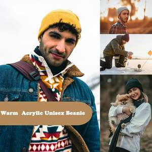 Bonnet Jacquard 100% Acrylique pour Femme et Homme, Bonnet de Ski, Bonnet à Revers Uni, Tricot Doux, Bonnet de Pêcheur, Chapeau d'Hiver - Product Image 5