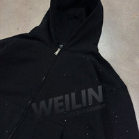 Fabricants de survêtements de haute qualité Sweat à capuche zippé brodé noir surdimensionné et survêtement Ensemble deux pièces Survêtements en strass