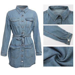 SMR9896 Nouvelle arrivée, <span class=keywords><strong>robe</strong></span> en jean à manches longues tendance pour femmes, <span class=keywords><strong>robe</strong></span> en jean slim fit, <span class=keywords><strong>robe</strong></span> élégante pour femmes, avec ceintures - Product Image 5