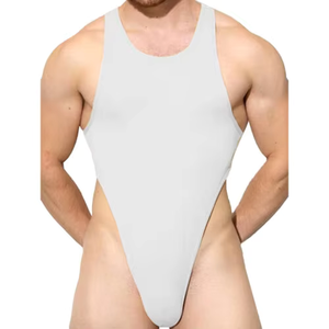 Body de sport sexy pour homme, dos croisé, soutien-gorge de sport, coupe haute, couleur unie, coton, string, justaucorps - Product Image 3