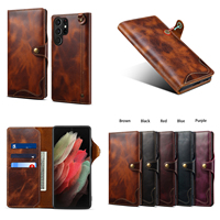 Funda de Teléfono Tipo Cartera con Tapa Abatible de Cuero Genuino, con Soporte y Protección Anticaídas, Compatible con la Serie Samsung S25/S24/S23/S22/S21/S20