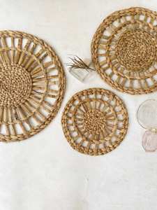 Juego de 3 Platos Decorativos de Jacinto de Agua Tejidos a Mano, Arte Mural Boho Estético y Sostenible para el Hogar Moderno - Product Image 5