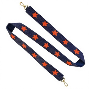 CRYSTAL CRAFT Sangle en toile bleu marine vintage et écologique avec étoiles orange pour accessoires de sac à main - Product Image 1