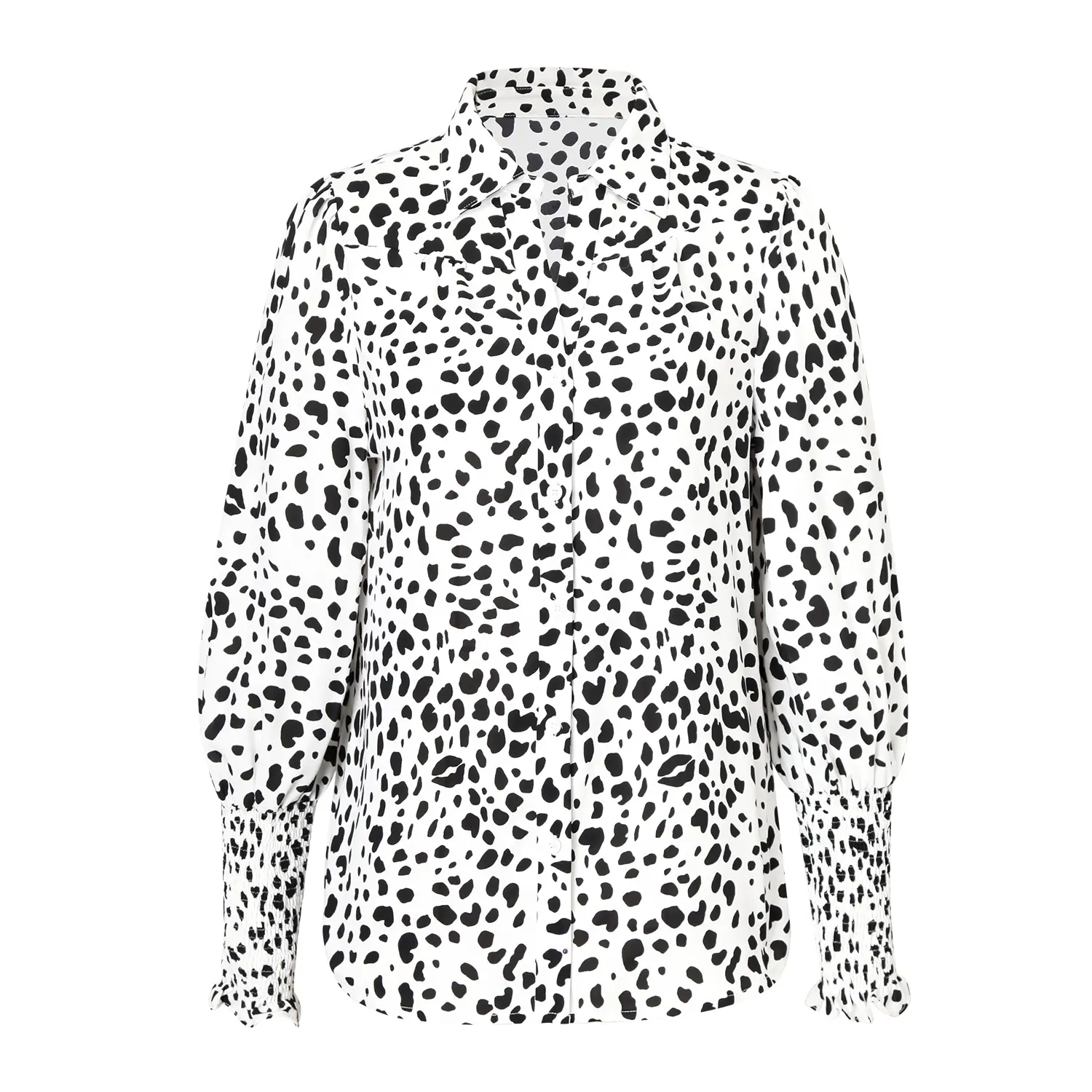 Custom Zomer Fashion Tops Vrouwelijke Monochrome Dalmatian Koe Print Helemaal Over 100% Polyester Overhemden Bolletje Blouses Vrouwen