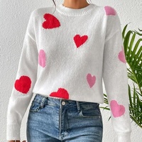 Pulls pour femmes en tricot moelleux à col rond et épaules tombantes de haute qualité, manches longues, motif cœur personnalisé, pull en tricot pour femmes