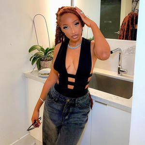 Nouveautés été femmes Sport Fitness couleurs unies sans manches évider combinaisons chics pour les femmes - Product Image 4