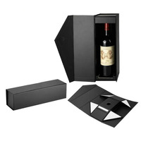 Boîtes magnétiques d'emballage cadeau de bouteille en verre de vin unique pliante noire de luxe personnalisée