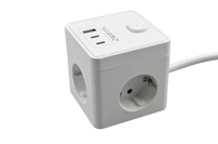 Enchufe Inteligente con Extensión USB E-Sun, Cubo con 3 Tomas de Corriente, 1 USB, 2 Puertos USB-C, Enchufe Europeo, 16A, 250V, Conexión a Tierra Estándar, Cable de 1.5m, CE, ROHS, EMC